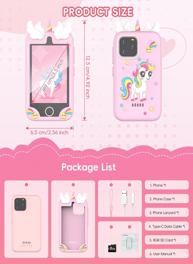 Sylvanthos Kids Smart Phone Toy - 3.5" Touchscreen with Dual Cameras, Learning, Fun Entertainment, 8 GB Card Toy Phone for Kids, Toddler Toy Phone for Girls Boys Age 3-12(Pink) - Image 2